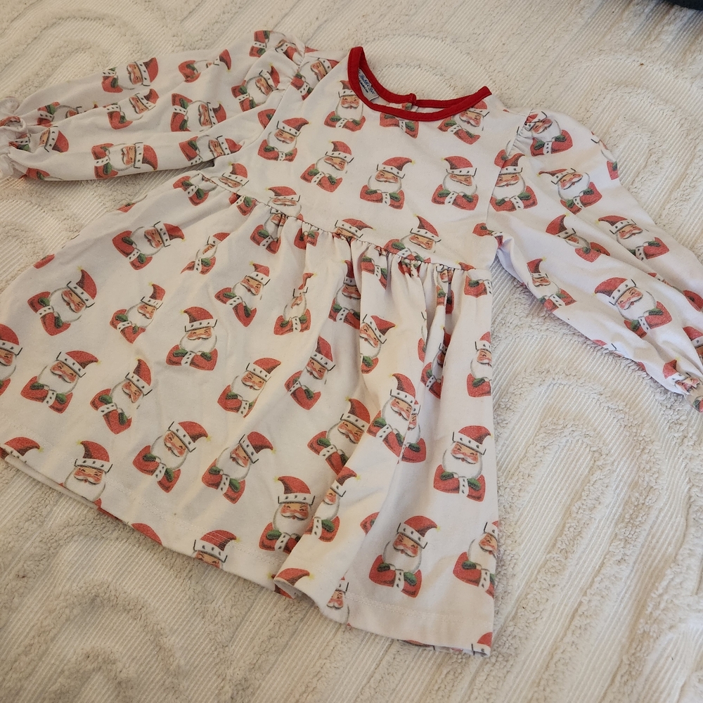 The Bumble Bee Two Piece Set Santa Print Long Sleeve Dress With Bloomers 2t